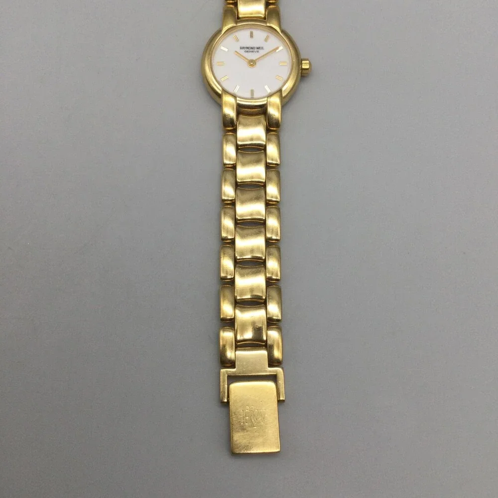 Vtg Raymond Weil Geneve Womens Watch 21mm 18k Gold Plated New Battery 6.75